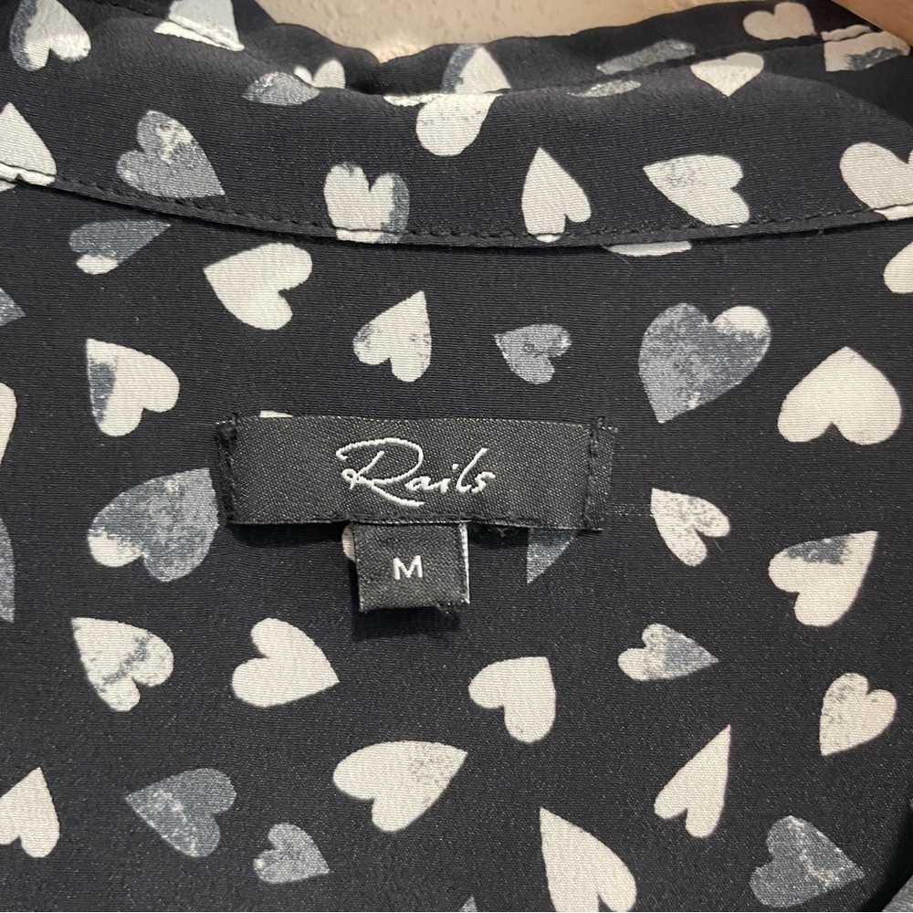 Rails Kate Black Corazon Hearts Silk Button Down … - image 5